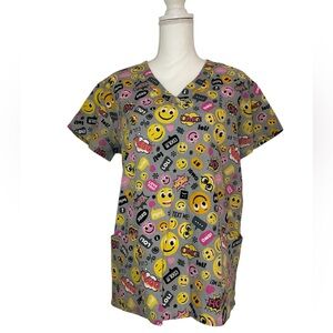 Zikit Emoji Face Nursing Medical Scrub Top with Pockets Women’s Medium